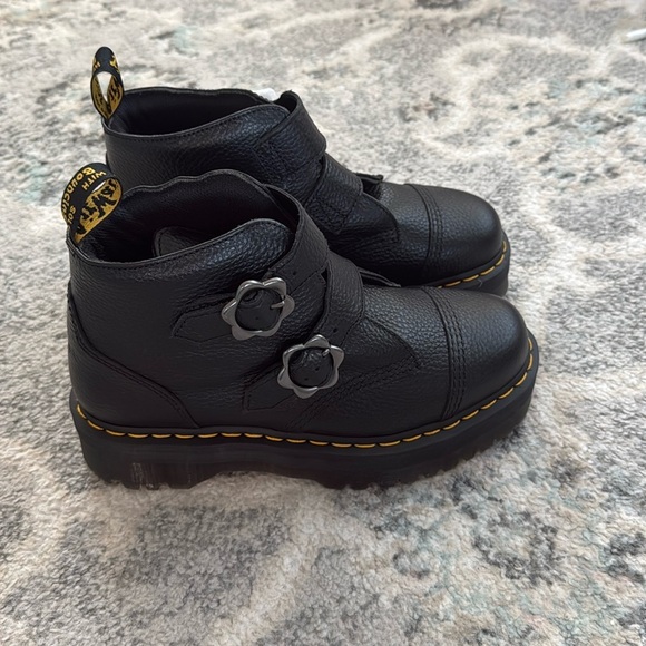 Dr. Martens Devon Flower Leather Boots in Black - Picture 1 of 11